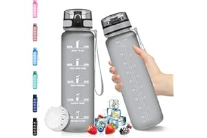 Vikaster Bouteille d'eau, Gourde Sport 1 Litre, sans BPA, Étanche & Réutilisable, Water Bottle Ouvrir en un Clic, Convient Pour la Gym, le Yoga, le Camping, Gourde Randonnée