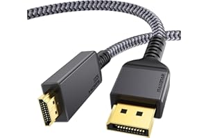 8K DisplayPort 1.4 do HDMI 2.1 Kabel,Maxonar Przewód DP do HDMI 2M,[Powłoka Aluminiowa,Oplot Nylon]Uni-Direction,8K@60Hz 4K@120 Hz,Kompatybilny z PC/Laptopami,Monitorami,HP,DELL,GPU,AMD,NVIDIA itp.