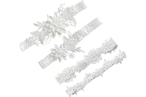 WTUGJEP 4 piezas de liga de boda para novias, liga de pierna de encaje nupcial, ligas Blanco elásticas de encaje de flores, adecuadas para novias, damas de honor, bodas, decoración diaria (Blanco)