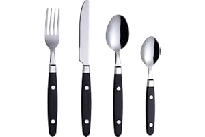 Exzact Cuberterías 24 Piezas Acero Inoxidable - con Asas de Remache artesanales/Cubiertos de Estilo Retro - 6 x Tenedores, 6 x Cuchillo, 6 x cucharas de Mesa, 6 x cucharas de té (Negro)