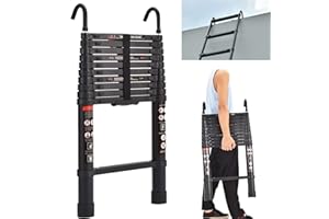 BRIEFNESS 3,2 m Teleskopleiter mit abnehmbarem Haken, Aluminium-Leiter, strapazierfähig, ausziehbare Leiter, Mehrzweckleiter, 150 kg Kapazität, EN131 Sicherheitsgeprüft