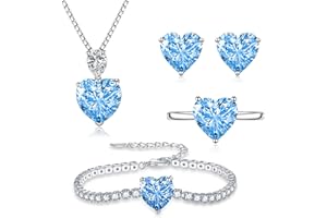Loutade Silver Jewellery Set for Women, 925 Sterling Silver 4-Piece Fashion Heart Necklace, Earrings, Ring, Bracelet Set with Cubic Zirconia