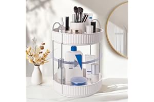 SOLVIEW Make Up Organizer, Kosmetik Makeup Organizers 360° Drehbar, Skincare Schminktisch Organizer Aufbewahrung 2 Ebenen für chminktisch, Schlafzimmer, Küche, Bathroom, Weiß