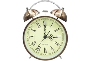 Cooja Vintage Retro Reisewecker, leise, ohne Tic Tac, analog, Quarz, doppelte Glocke, mit lautem Alarm, batteriebetrieben, für Kinder/Kinder (4,5 Zoll)
