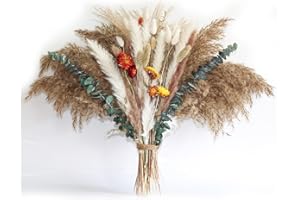 PatNlevs 100-teiliges Pampasgras Deko Set mit Eukalyptus und Getrockneten Blumen - Perfekte Tischdeko im Boho Stil für Wohnzimmer, Hochzeit und Hausdekoration