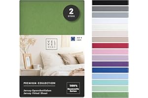 ‎VEL VET HOME VelvetHome Doppelpack Spannbettlaken 90x200cm | 100% gekämmte Baumwolle 165gsm | 2er Set Bettlaken 90x200 bis 25 cm Matratzenhöhe | Jersey | Premium Qualität | Grün | 90 x 200 +30