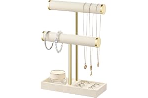 Josmimic Schmuck Organizer mit 2 Ebenen - Beige Schmuckständer Armbänder, Abnehmbarer T-Steg Schmuck Ständer, Samt-Armbandhalter, Schmuckhalter für Armband, Halskette, Uhren, Ringe