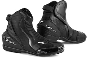 ‎SHIMA SHIMA SX-6 Men, Motorradsteifel Herren | Verstärkte Leder Motorradschuhe mit Seitlichem Reißverschluss, Knöchelstütze, Anti Rutsch Sohle, Schaltgriff (Schwarz, 44)