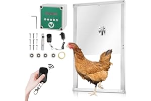 Yakimz Porta Automatico per Pollaio, Sportello automatico per pollo, con telecomando, per mantenere il pollo, con timer, sensore di luce, funzione anti-pin, multi modalità, 30 x 60 cm