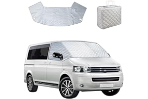 QENETY Car Windscreen Cover for VW T5 2003-2015, Silver Foldable Front Windscreen Wrap Cover, External Thermal Anti Frost Ice Waterproof