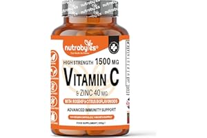 NUTRABYTES Vitamin C and Zinc Capsules | High Strength Vitamin C 1500mg and Zinc 40mg | Enhanced with Rosehip and Citrus Bioflavonoids | for Maintenance of Normal Immune System | 60 Vegan Capsules | Made in UK