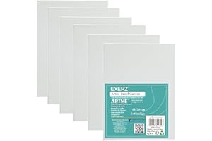 Exerz 15x20cm Panneaux de Toile 6 pièces- 3mm/ Cartons entoilés/Toile à Peindre/ 280GSM/ 100% Coton/Blanche/Triple apprêt/sans Acide/Grain Moyen/Peinture à Huile/Gouache/Acrylique