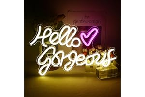 wanxing Hello Gorgeous Neon Signs for Wall Decor, Letter Neon Lights for Bedroom, Warm White Led Sign with USB Powered for Beauty Room, Wedding, Birthday, Livingroom