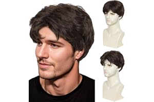 QUEENTAS Parrucca Marrone da Uomo Parrucche Capelli Corti per Uomo Anni '70 e '80 Capelli Sintetici da Discoteca per Parrucche Maschili Costumi Cosplay Uso Quotidiano (Marrone Scuro)