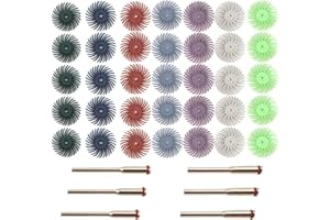 SI FANG 35Pcs 1Inch Mini Radial Bristle Disc Mix Set with 3Pcs 2.35mm /3mm Shank Mandrels for Rotary Tools Cleaning Finishing Deburring,Mixed Grit 80/120/220/400/600/1000 Bristle Abrasive Buffing Wheel