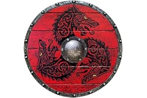 ANZAGA Wolf Medieval Viking Warrior Shield, Wooden Shield, Handcrafted Battle Ready Shield, Medieval Fenrir Wolf Wooden Shield Decor Medieval Costume Accessories