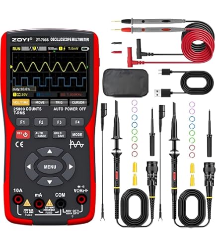 MINIWARE Mini Oszilloskop DS211, Oszilloskop 1 kanal, Tragbares Handgerät, Eingebauter Akku, 200-kHz-Bandbreite, Einsteiger-Oszilloskop für Einsteiger