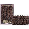 SILKIE x4 Set 100% Pure Mulberry Silk Brown Skinny Scrunchies Travel Pouch Everyday Hair Ties Elastics Hair Care Ponytail Holder No Damage (Praline)