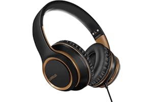 LORELEI X8 Over-Ear-Kopfhörer mit Mikrofon mit 1,45 m verwicklungsfreier Nylonschnur und 3,5-mm-Stecker, leicht, faltbar und tragbar, für Smartphone, Tablet, Computer, MP3/4, （Schwarz/Gold）