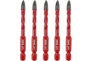 FOCSTOL Masonry Drill Bits Set - 5pcs 6mm Carbide Drill Bits Set with Quick Change Hex Shank for Wood Plastic Foam Tiles Softer Materials