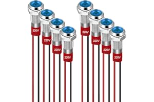 GUUZI 8pcs 6mm Voyant LED 220-230V Signal Lumineux étanche Panneau Métallique Voyant LED Montage sur Panneau Tête Plate avec Fils Coque Argentée (Bleu)
