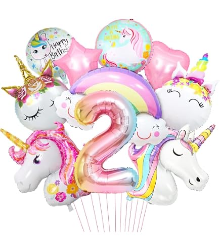 Unicorno Palloncini Compleanno 2 Anni Bambina, Decorazioni e Addobbi Con Palloncino Numero 2