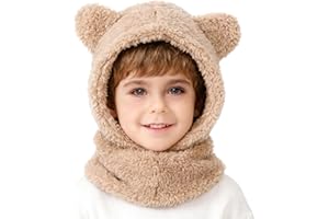 AYPOW Cagoule Enfants Bébé Chaud d'Hiver, Multifonction Bonnet Cache-Cou en Polaire Peluche Thermique Balaclava Chapeau avec Écharpe Capuche Cache Oreilles pour Filles Garçons Tout-Petits 1-7 Ans