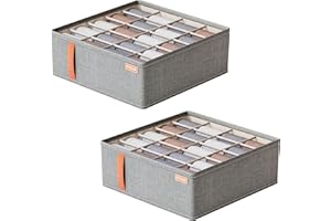 Lycasia 2 Pack Underwear Drawer Organiser,Drawer Organiser Foldable Oxford Cloth Wardrobe Organiser,20 Cell Drawer Organiser Clothes Underwear Organiser For Bras,Socks,Ties,Scarves,Cosmetics(Grey)