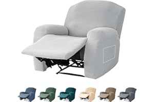 ‎JIN LE Jin Le 1 Sitzer Sesselbezug mit Taschen 4-teiliges Jacquard Sesselschoner Sofabezug für Fernsehsessel Einfarbig Stretchhusse für Relaxsessel Komplett Liege Sessel Waschbar mit Gürtel (Hellgrau)