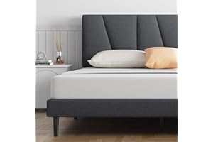 Molblly Double Bed Frame Upholstered Platform with Headboard and Solid Wooden Slats No Box Spring Needed,Underbed Storage Easy Assembly Double Bed Frame Dark Gray 135x190cm