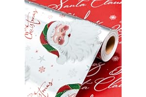 Wikadlik Christmas Wrapping Paper Roll - Cute Santa Claus Merry Christmas Script Silver and Red Gift Wrap Paper for Holiday Shower DIY Craft - 43cm x 10m