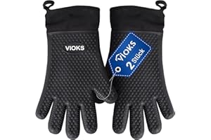 VIOKS Rękawice żaroodporne do piekarnika, do BBQ/grilla, do kuchni, silikonowe rękawice kuchenne z bawełnianą podszewką, czarne.