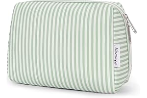 ‎NARWEY Narwey Make up Tasche Damen Schminktasche Kosmetiktasche Kulturtasche Damen Kulturbeutel, Makeup Tasche Makeup Bag (Hellgrüne Streifen, Groß)