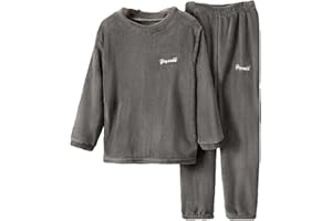 RUITOTP Ensemble Pyjama en Flanelle Chaud pour Enfant Fille Garçon Haut Col Rond & Pantalon Vêtement d'intérieur Maison Nuit Polaire Epais Hiver Chaud 6 Mois-14 Ans