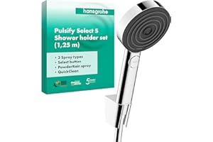 hansgrohe Pulsify Select S - Duschset, runder Duschkopf mit Duschschlauch 1,25m und Duschkopfhalterung, Handbrause mit 3 Strahlarten (inkl. PowderRain), Chrom