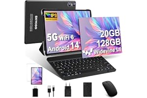 SKYEGG Tablet 10 Pulgadas Android 14 – 20GB RAM + 128GB ROM (Ampliable hasta 1TB), Widevine L1, WiFi 6, con Teclado, Ratón y Funda – Ideal para Trabajo y Estudio – Negro