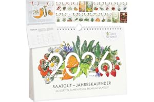 ‎OWNGROWN OwnGrown Saatgut Kalender 2026 Wandkalender A4 - Gartenkalender mit 24 Sorten Samen - Monatskalender für Kräuter, Gemüse, Obst, Blumen - Adventskalender 2026 Frauen und Männer