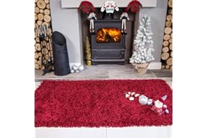 THE RUG HOUSE Ontario Wine Red Fireside Fireplace Mantelpiece Hearth Shaggy Shag Fluffy Living Room Area Rug