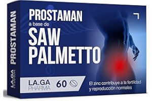 LA.GA SAW PALMETTO, Suplemento para la Próstata 60 Comprimidos con: Saw Palmetto, Boswellia, Calabaza y Licopeno. Serenoa Repens 640 mg con: Ortiga, Granada y Epilobio. ProstaMan ©