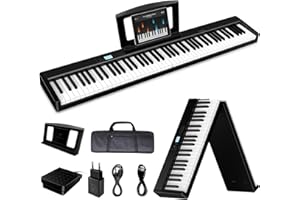 TERENCE Folding Piano Keyboard 88-key Semi-weighted Keyboard 1800mAh Battery 10W Speaker Foldable Portable Piano Suitable for Professional&Beginner, Bluetooth and MIDI Interface