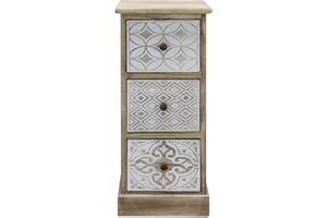 Rebecca Mobili Cassettiera 3 Cassetti, Comodino Stretto Shabby, Legno Beige Bianco, Camera Ingresso - Misure: 63 x 29 x 25 cm (HxLxP) - Art. RE6535