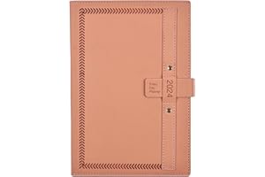 GOLDAYPLN 2024 Diary A5 Page a Day Full Year Planner, Diary 2024 from Jan 2024 to Dec 2024, Daily Monthly Planner with Calendar, Pen, Pen Holder, Month Tabs, inner Pocket, Stickers Bookmarks (Pink)