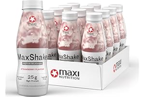‎MAXINUTRITION MaxiNutrition MaxShake Protein Milchshake Erdbeere, 12x 330ml, cremiger Eiweiß-Shake für unterwegs, 25g Protein, low fat & low carb, laktosefrei, ohne künstliche Aromen, Made in Germany