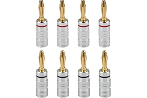 MEUKCEZ 8 Pcs Gold Plated Banana Plugs Speaker, 4mm Banana Plug with Refined Copper Secure Screw Connection, Easy Install Connectors for High Fidelity Sound Systems, Universal Fit for AV Amps & Receivers
