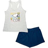 The Peanuts Snoopy Pyjamas for Women - Pyjama Set Sleeveless Tank Top with Shorts Grey/Blue