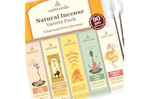 CALMVEDA Zestaw naturalnych kadzidełek różny (90 g kadzidła) bez węgla drzewnego, wykonany z kwiatów pochodzących z recyklingu | Zawiera frankinscenę i mirrę, białą szałwię, Palo Santo, smoczą krew