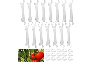 Shinybox Haczyki do podtrzymywania pomidorów, 15 sztuk, metalowe haki do pomidorów, z 15 klamrami i liną 10 m, stojak na pomidory, klipsy do ogrodu, roślin winorośli (białe)