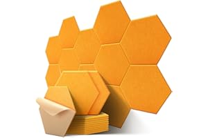 ‎KUCHOOW Hexagon Akustikplatten Selbstklebend, 12 Stück Hohe Dichte Schallabsorber Wand für Decken-/Tür-/Wanddekoration und Akustische Behandlung, Abgeschrägte Kante Akustikschaumstoff (30x26x0.9cm)
