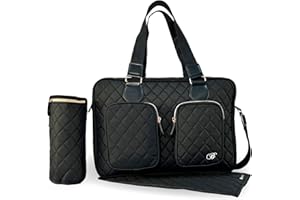 My Babiie Changing Bag Tote - With Insulated Bottle Holder, Portable Changing Mat, Baby Travel Bag, Nappy Messenger Bag, 2 Front Pockets