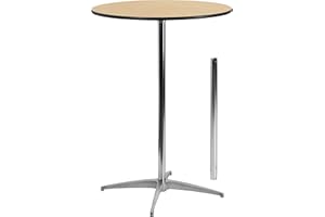 Flash Furniture Cocktail-Tisch, rund, Holz, mit 76 cm und 107 cm langem Rohr, Buchenholz, Chrom, Stahl, schwarz, 76 cm